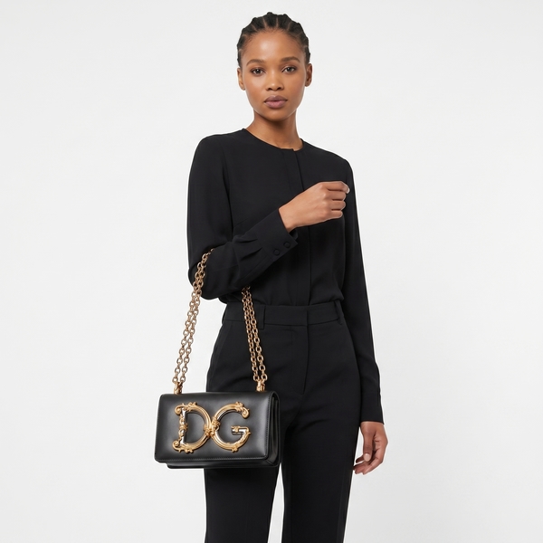 Leather DG Girls Small Shoulder Bag Black