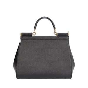 Leather Large Sicily Shoulder Bag Black, view 3