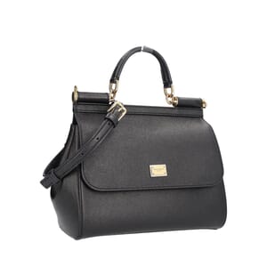 Leather Large Sicily Shoulder Bag Black, view 2