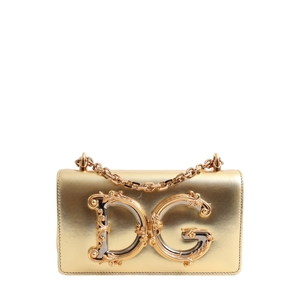 DOLCE & GABBANA Metallic Leather DG Girls Small Shoulder Bag Gold