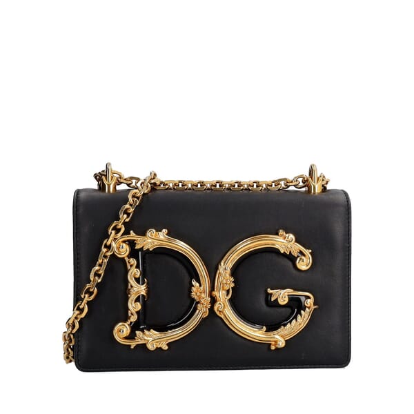 Leather DG Girls Shoulder Bag Black