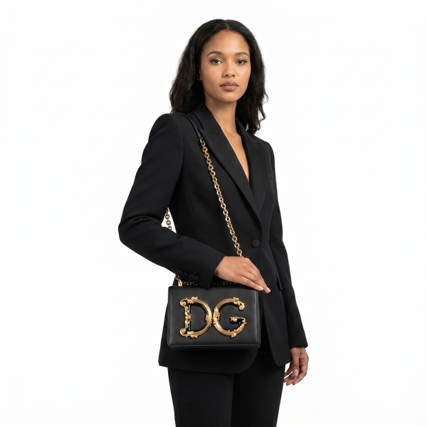 Leather DG Girls Shoulder Bag Black