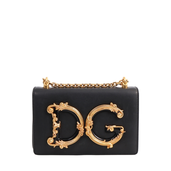 Leather DG Girls Shoulder Bag Black