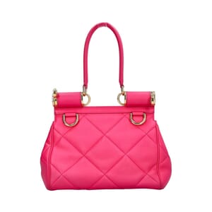 Leather Quilted Miss Sicily Medium Top Handle Bag Fuchsia, view 2