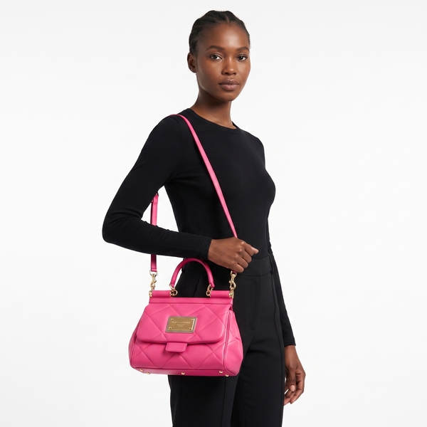 Leather Quilted Miss Sicily Medium Top Handle Bag Fuchsia