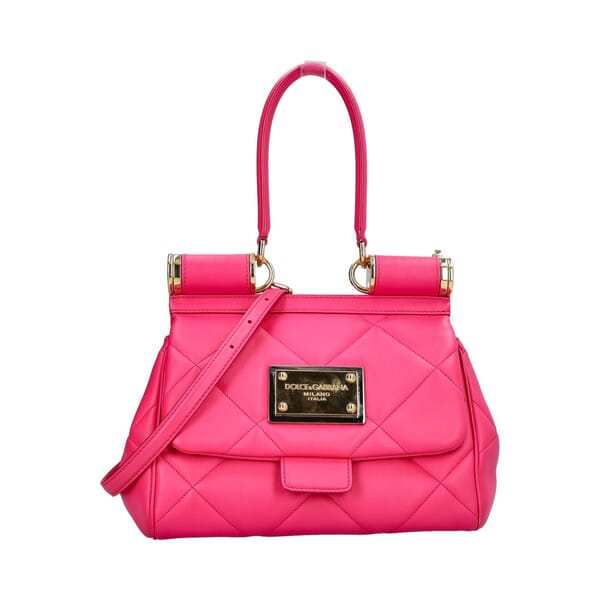 Leather Quilted Miss Sicily Medium Top Handle Bag Fuchsia
