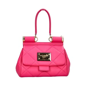 Leather Quilted Miss Sicily Medium Top Handle Bag Fuchsia, view 4