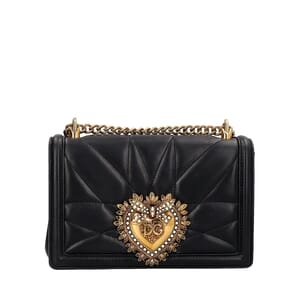Leather Quilted Devotion Medium Shoulder Bag Black, view 4