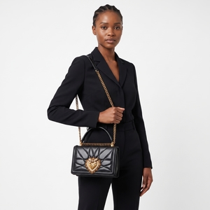 Leather Quilted Devotion Medium Shoulder Bag Black, view 9