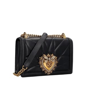 Leather Quilted Devotion Medium Shoulder Bag Black, view 2