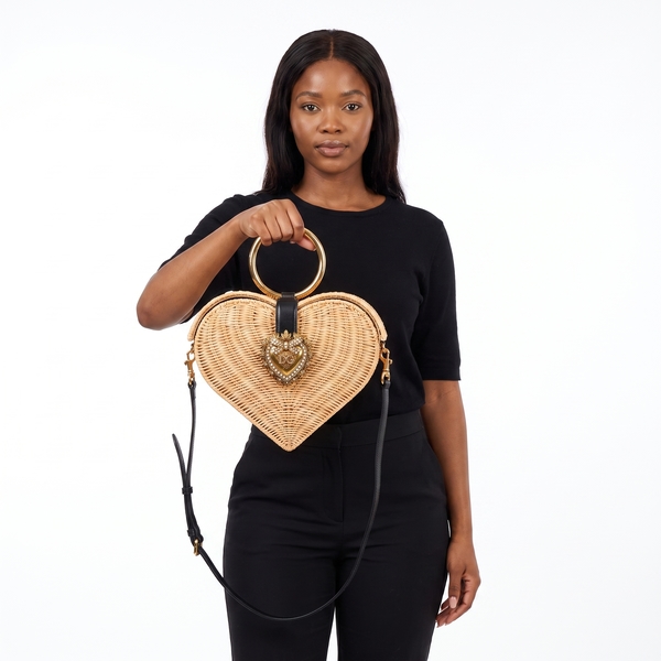 Woven Wicker Heart Devotion Shoulder Bag Natural