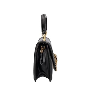Leather Small Devotion Top Handle Bag Black, view 5