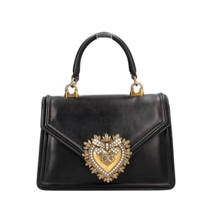 Leather Small Devotion Top Handle Bag Black, view 4