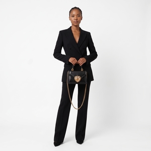 Leather Small Devotion Top Handle Bag Black, view 9