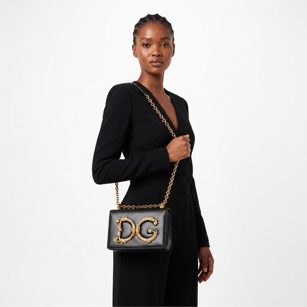 Leather DG Girls Shoulder Bag Black