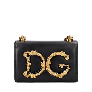 Leather DG Girls Shoulder Bag Black, view 3