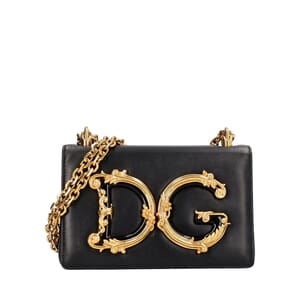 Leather DG Girls Shoulder Bag Black