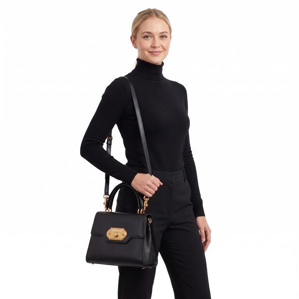 Leather Welcome Top Handle Bag Black
