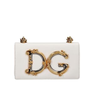 Leather DG Girls Small Shoulder Bag White, view 3