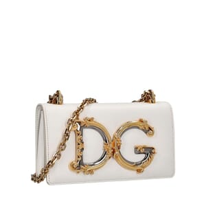 Leather DG Girls Small Shoulder Bag White, view 2