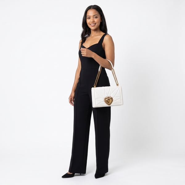 Quilted Leather Devotion Large Shoulder Bag White