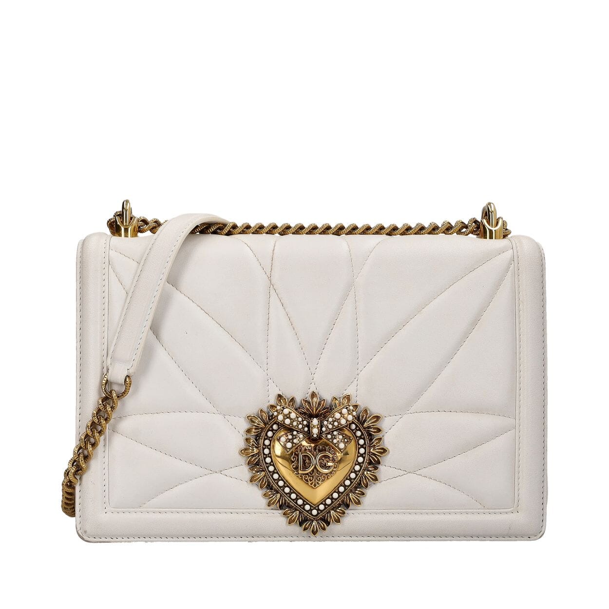 Quilted Leather Devotion Large Shoulder Bag White