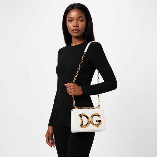 Leather DG Girls Shoulder Bag White