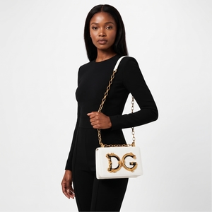 Leather DG Girls Shoulder Bag White, view 9