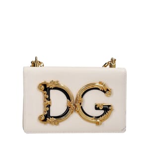 Leather DG Girls Shoulder Bag White, view 4