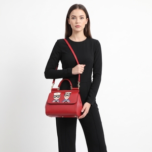 Leather Sicily DG Family Medium Shoulder Bag Red, view 8