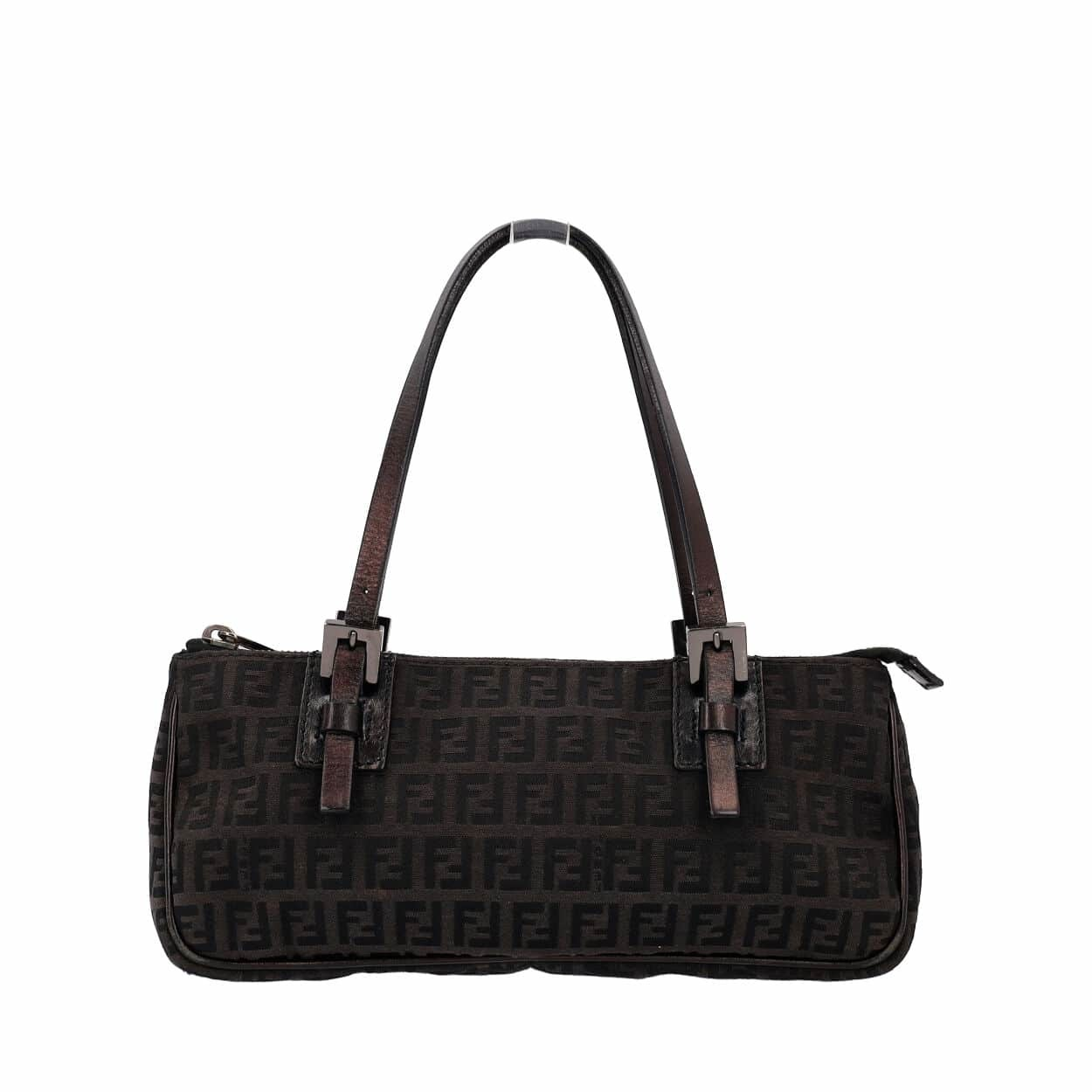 FENDI Zucchino Baguette Toile Shoulder Bag Black | Luxity