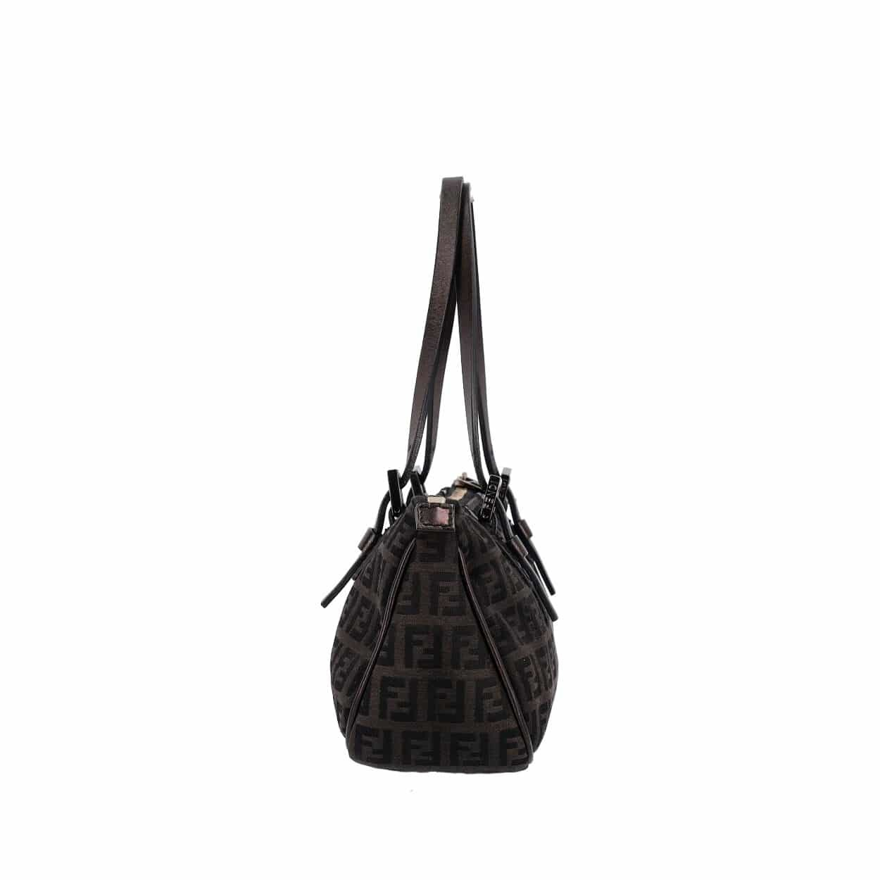FENDI Zucchino Baguette Toile Shoulder Bag Black | Luxity