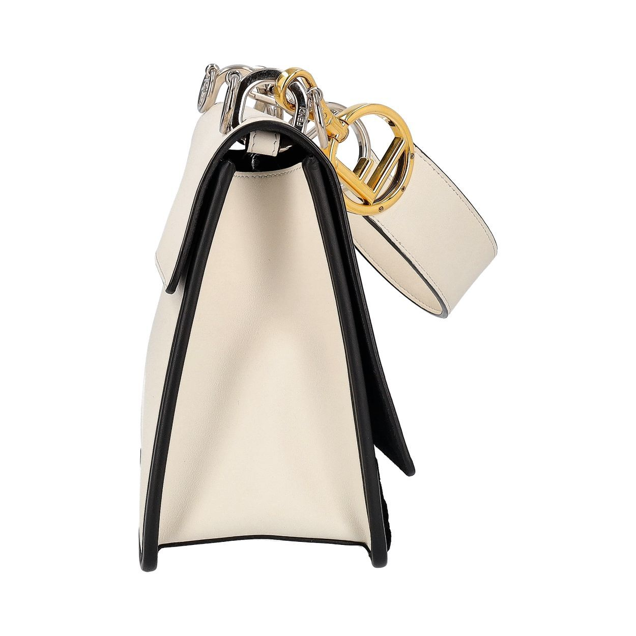 FENDI Leather/Velvet Kan I Logo Shoulder Bag White/Black | Luxity
