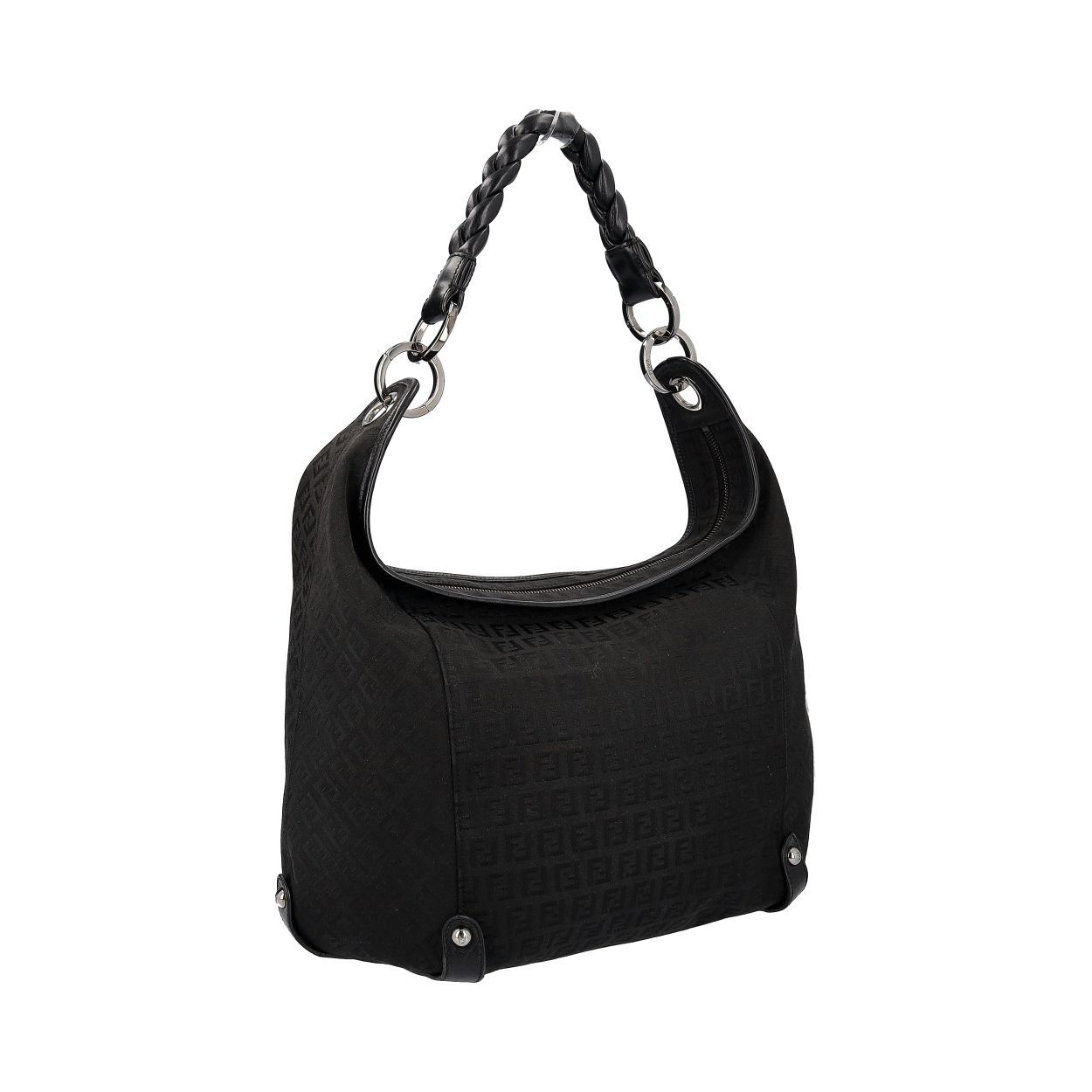 FENDI Canas Zucchino Braided Hobo Bag Black | Luxity