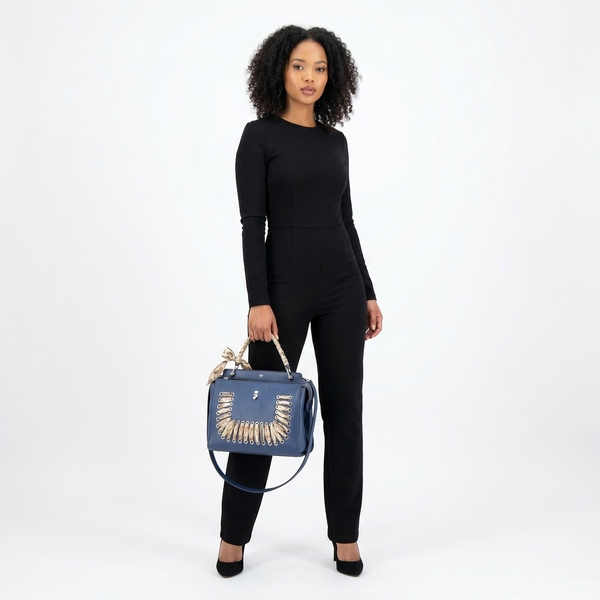 Leather DotCom Satchel Navy