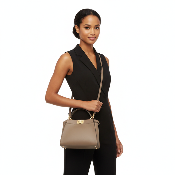 Leather Mini Peekaboo Top Handle Bag Taupe