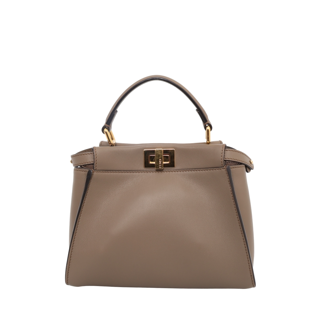 FENDI Leather Mini Peekaboo Top Handle Bag Taupe | Luxity