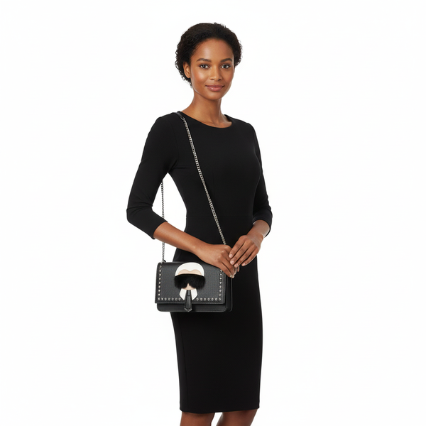 Leather Studded Karlito Chain Wallet Black