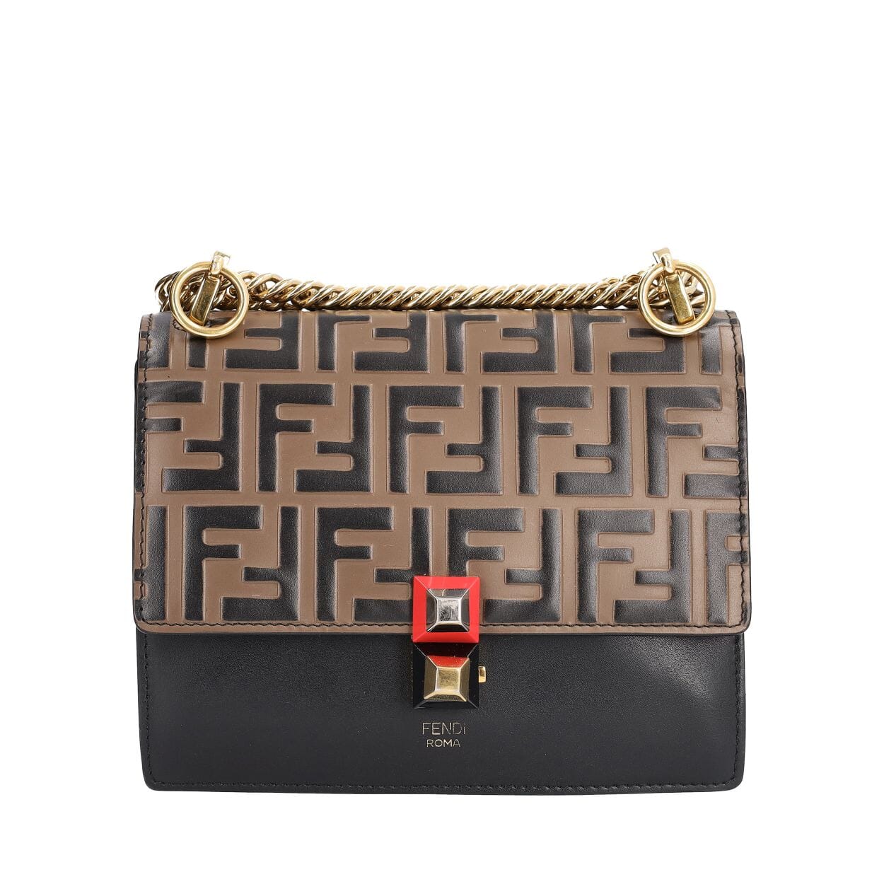 FENDI Leather Zucca Khan I Bag Brown/Black | Luxity