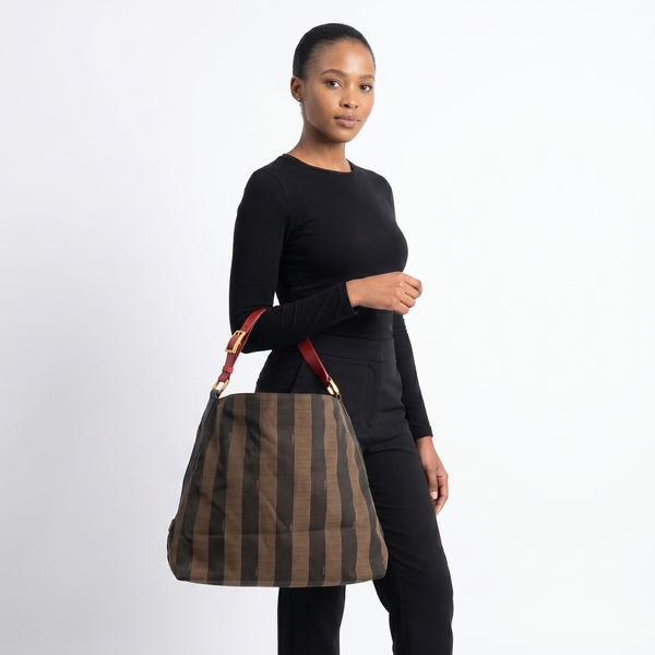 Canvas Pequin Stripe Hobo Black/Brown