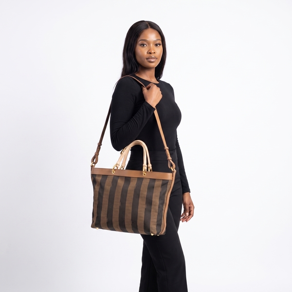 Canvas Pequin Stripe Tote Tobacco