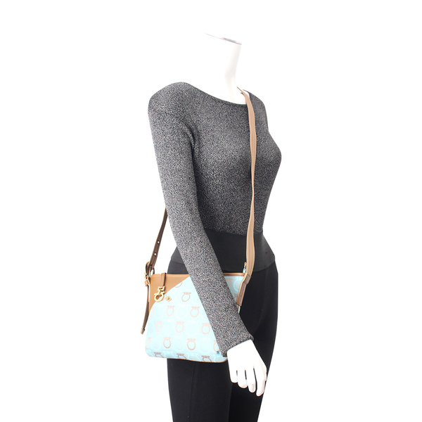 Canvas/Leather Crossbody Bag Blue/Brown