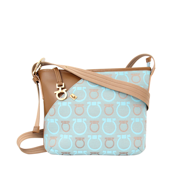 Canvas/Leather Crossbody Bag Blue/Brown