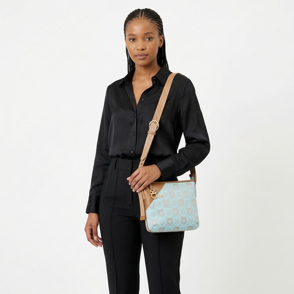 Canvas/Leather Crossbody Bag Blue/Brown