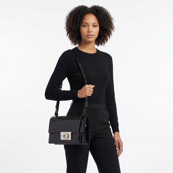 Patent Aileen Shoulder Bag Black
