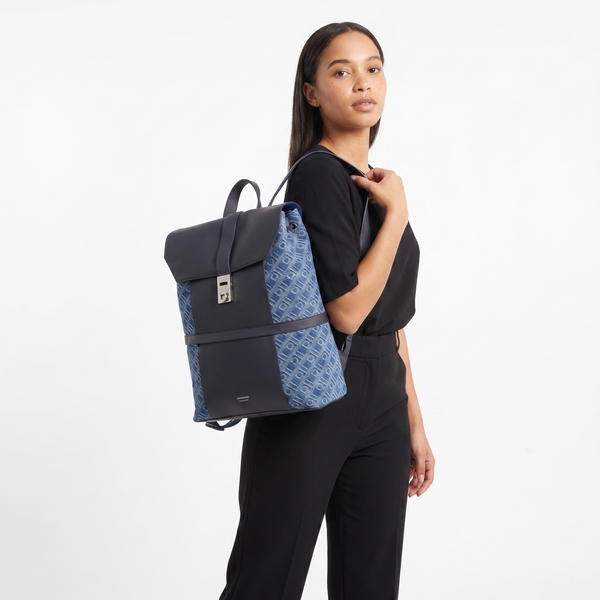 Leather Jacquard Backpack Blue