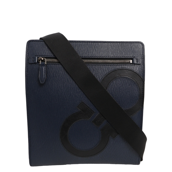 Leather Gancini Messenger Navy/Black