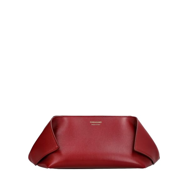 Leather Gancini Folded/Braided Clutch Burgundy