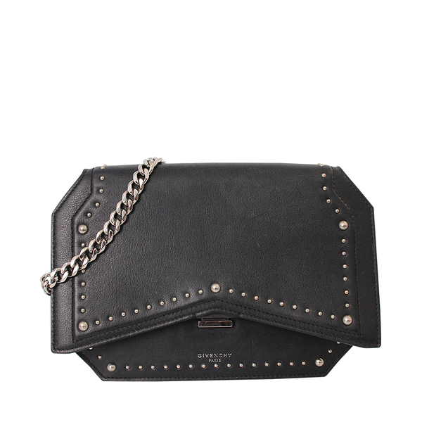 Leather Studded Chain Flap Bag/Clutch Black