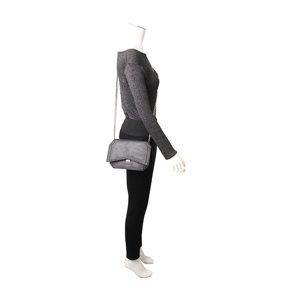 Leather Studded Chain Flap Bag/Clutch Black